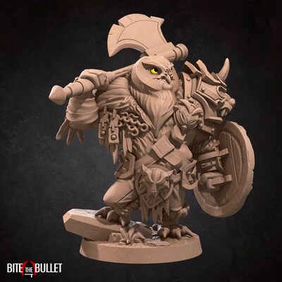 Owl Barbarian from Bite the Bullet's Owlfolk set. Total height apx. 50mm. Unpainted Resin Miniature - image6